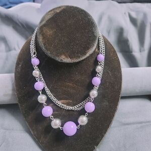 Chic Silver and Purple Beaded Necklace